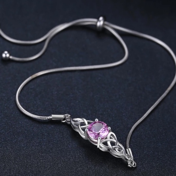 Gorgeous Boho 925 Silver O/S with  delicate scrollwork surrounding a pink gem. - Picture 2 of 4